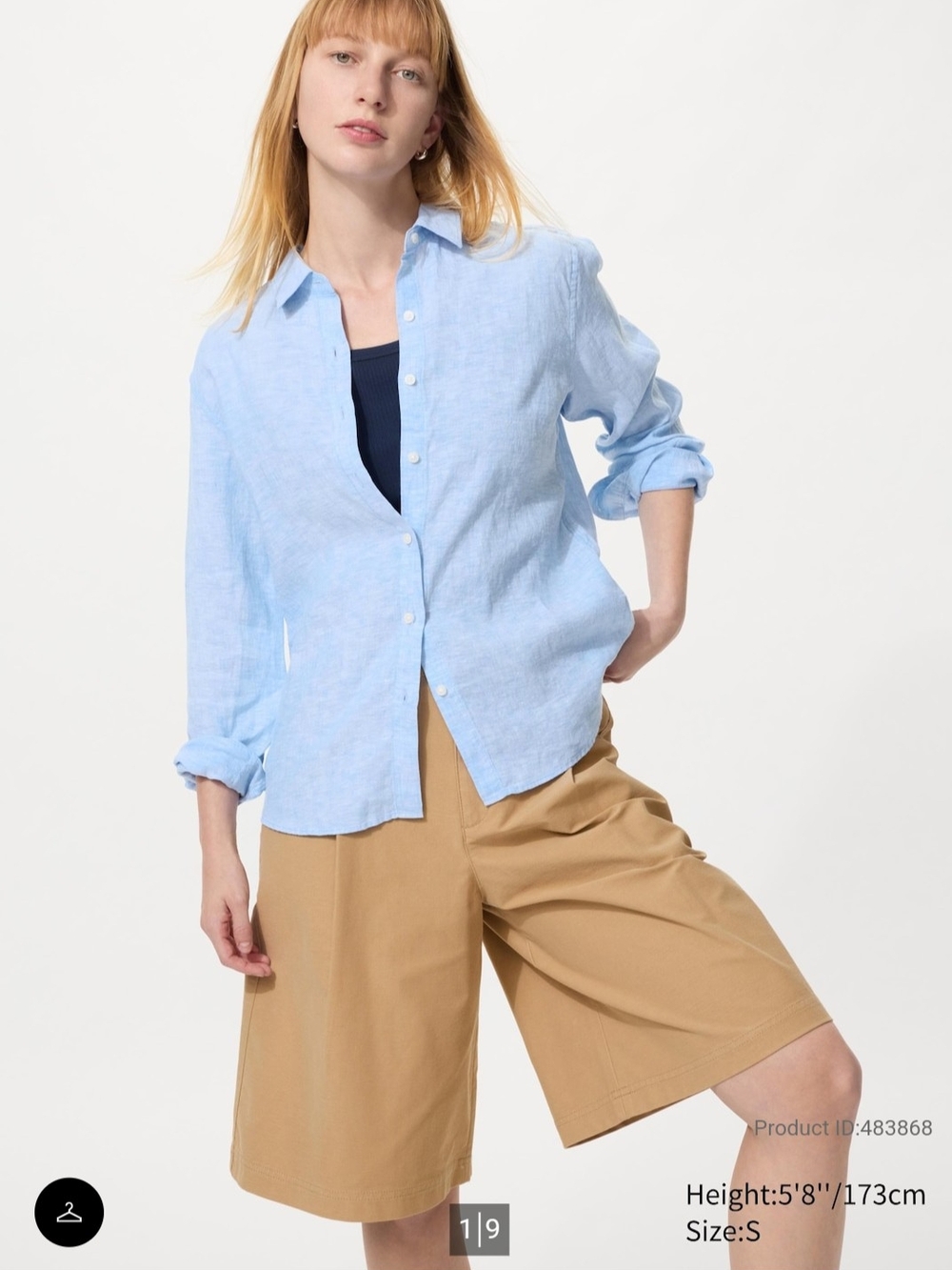 Uniqlo Light Blue Linen-Blend Button-Down Shirt